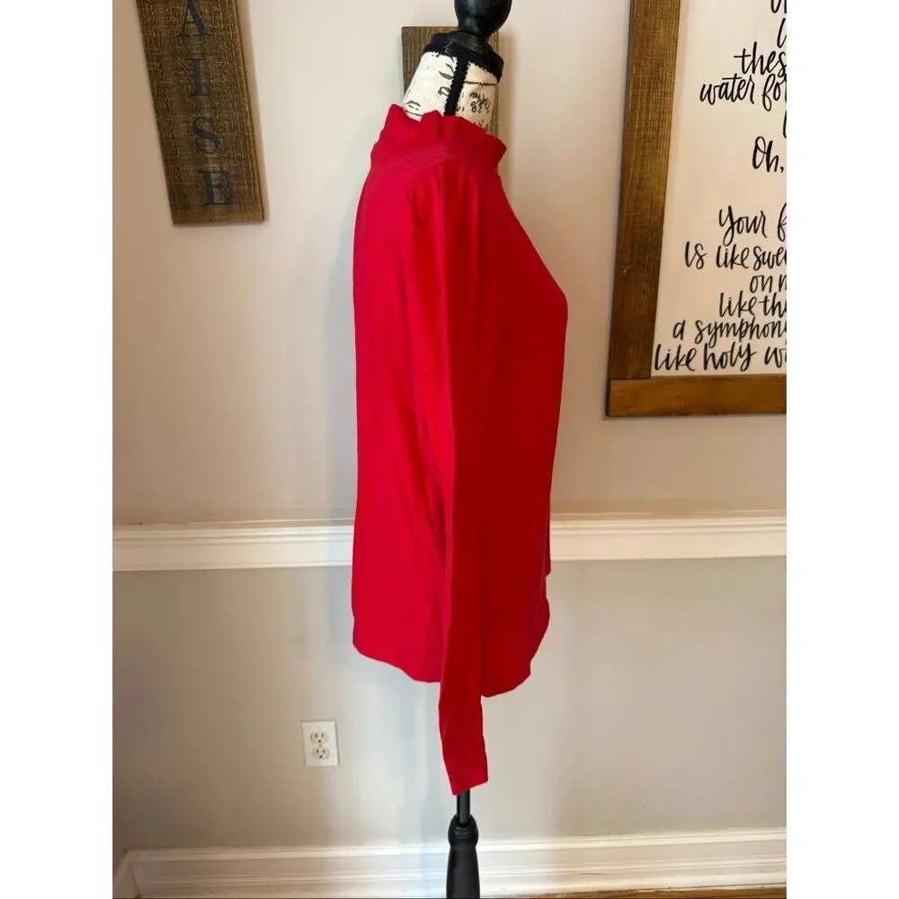 NWT Loft Women's Cotton Mock Neck Long Puff Sleeves Blouse Bright Red Size Large